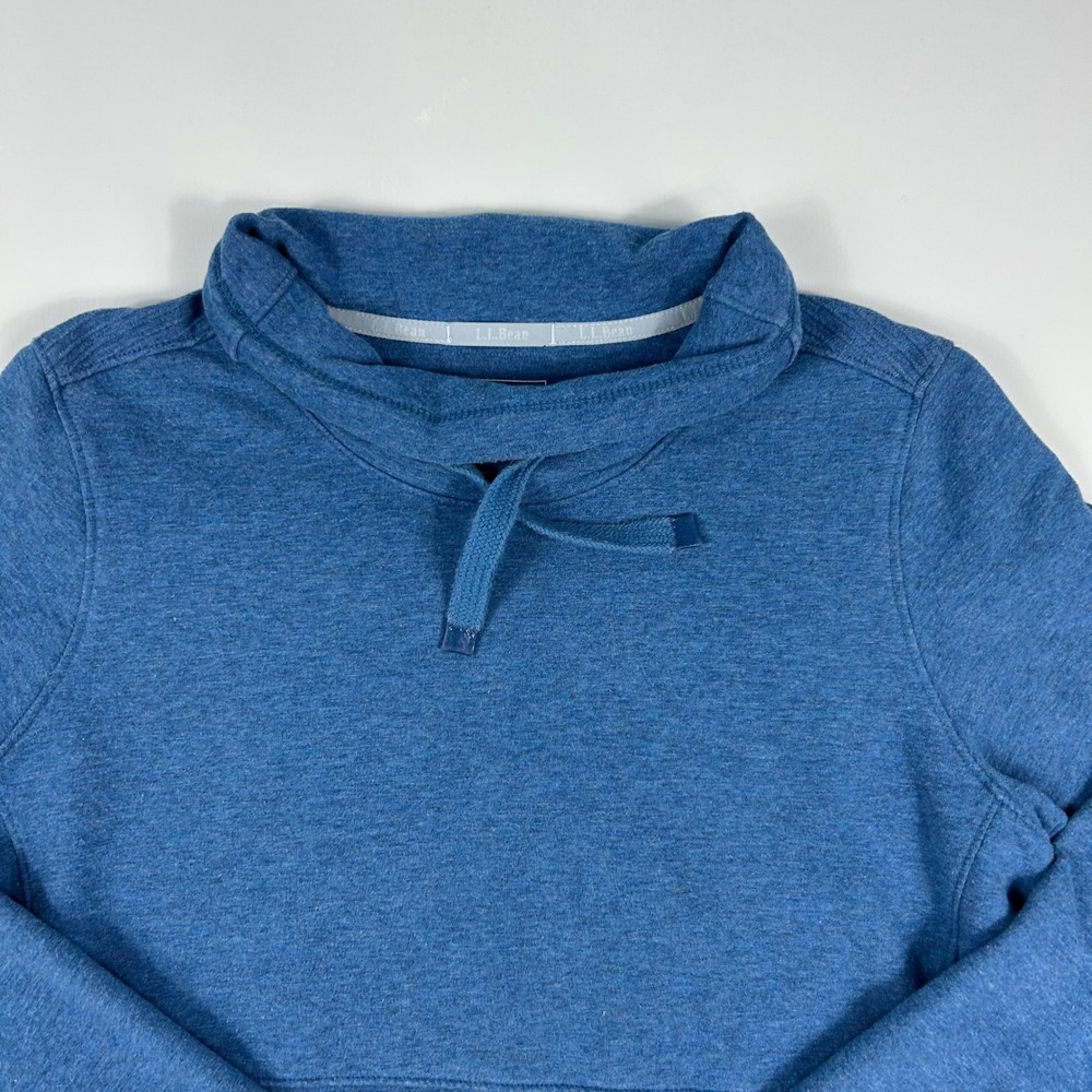 LL Bean Womens Funnel Neck Pullover Blue Heathered Sweatshirt Thumbholes Size M - Picture 2 of 9